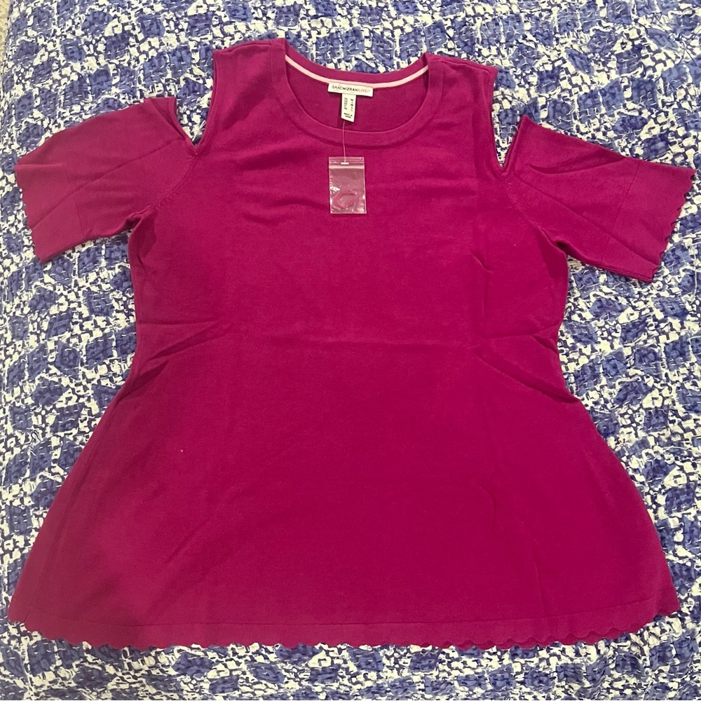 Isaac Mizrahi Magenta Cold Shoulder Top